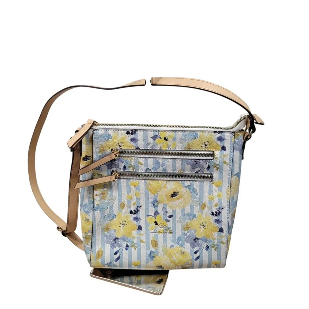 Nanette Lepore Blue White Stripe with Yellow Floral Print Crossbody
